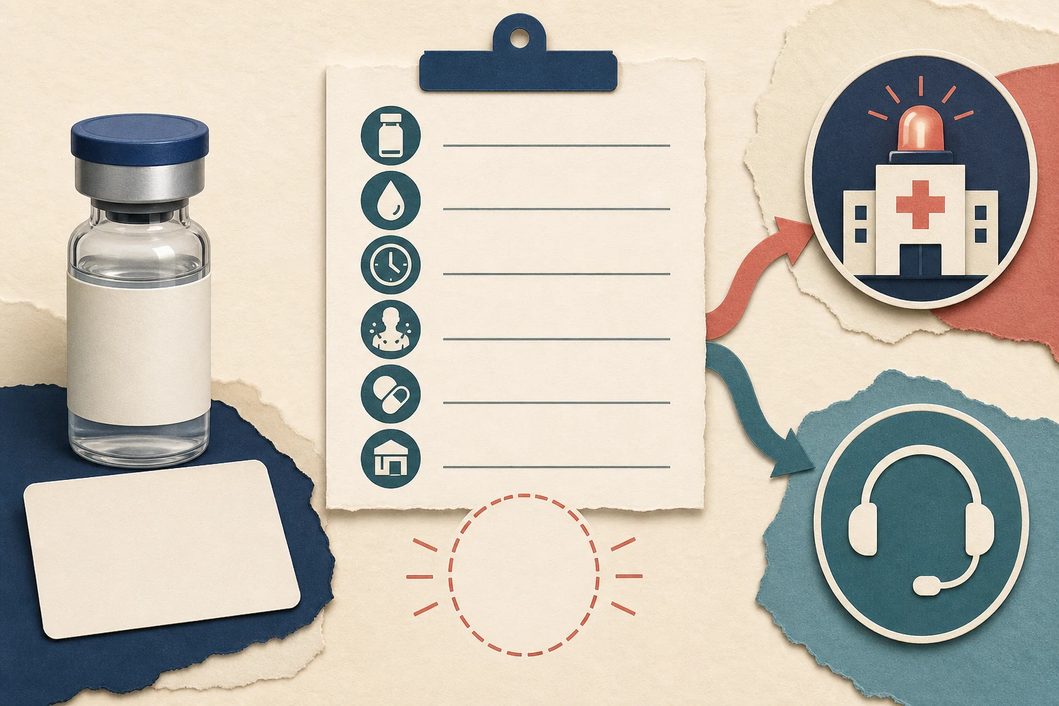 A blank-label vial and icon-only exposure record branch toward emergency care and poison-information consultation while the toxic threshold remains an empty dashed field.