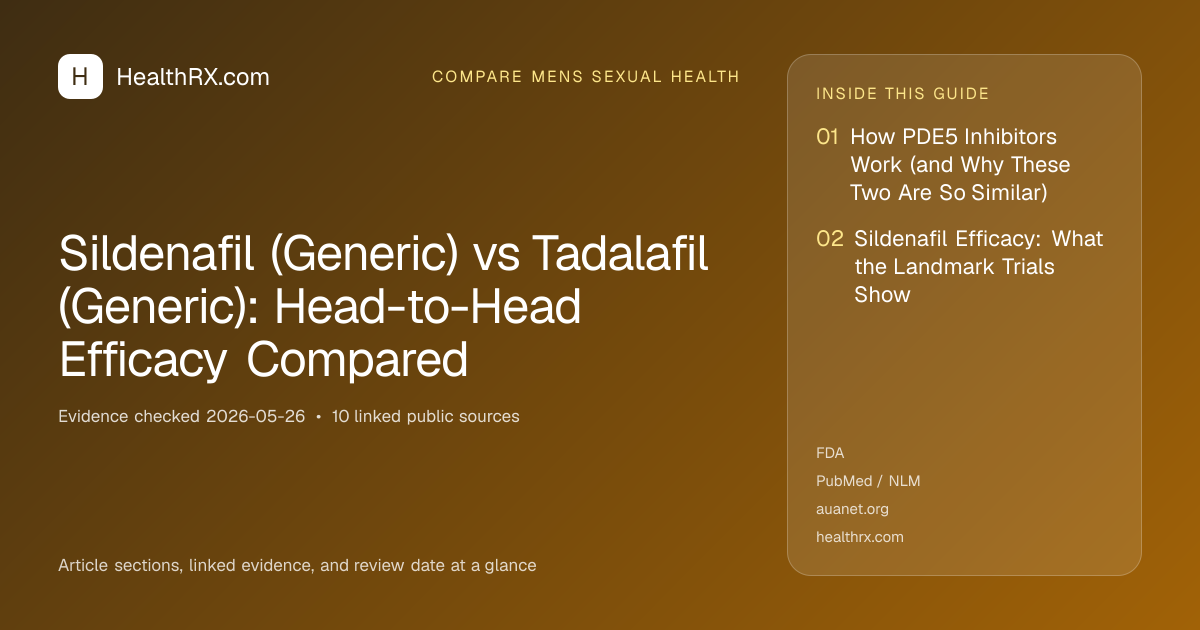 Evidence overview for compare mens sexual health: Sildenafil (Generic) vs Tadalafil (Generic): Head-to-Head Efficacy Compared