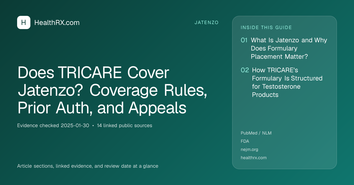Evidence overview for Does TRICARE Cover Jatenzo? Coverage Rules, Prior Auth, and Appeals