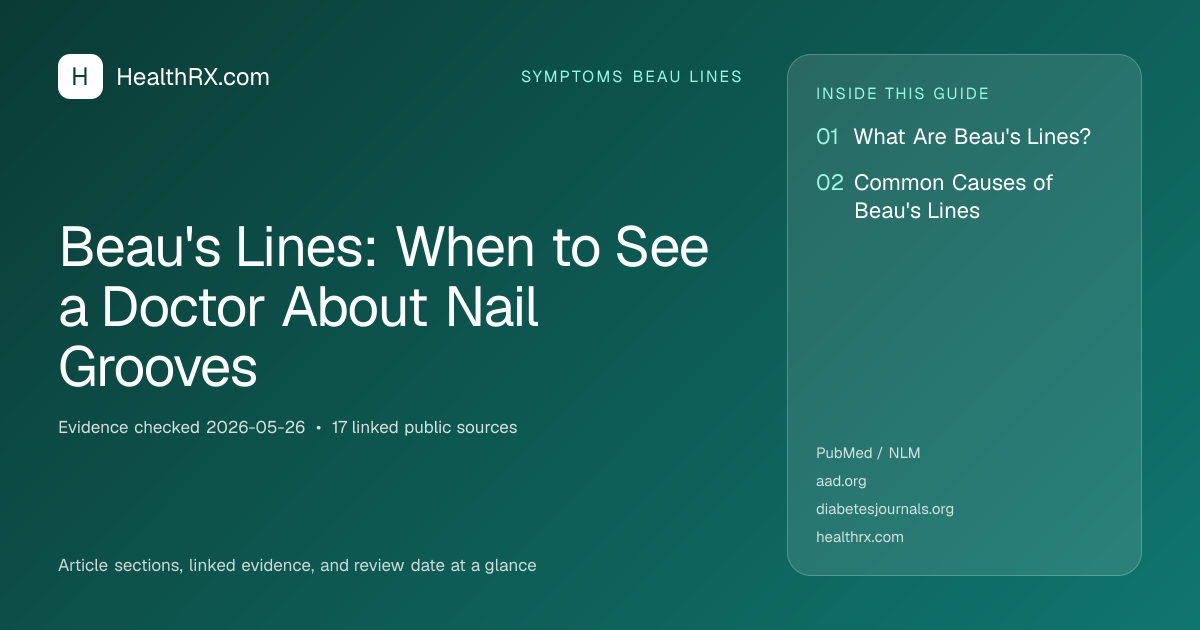 Evidence overview for symptoms beau lines: Beau's Lines: When to See a Doctor About Nail Grooves