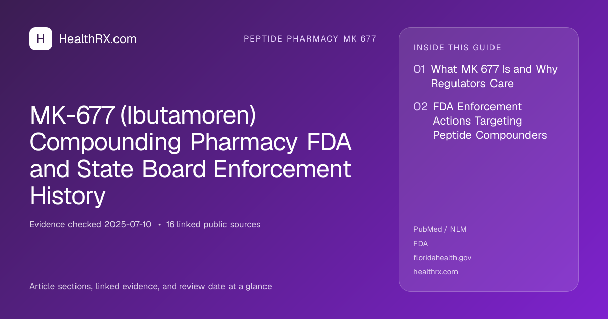 Evidence overview for MK-677 (Ibutamoren) Compounding Pharmacy FDA and State Board Enforcement History