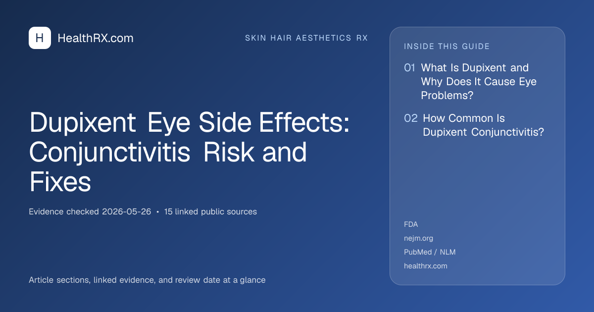 Evidence overview for skin hair aesthetics rx: Dupixent Eye Side Effects: Conjunctivitis Risk and Fixes