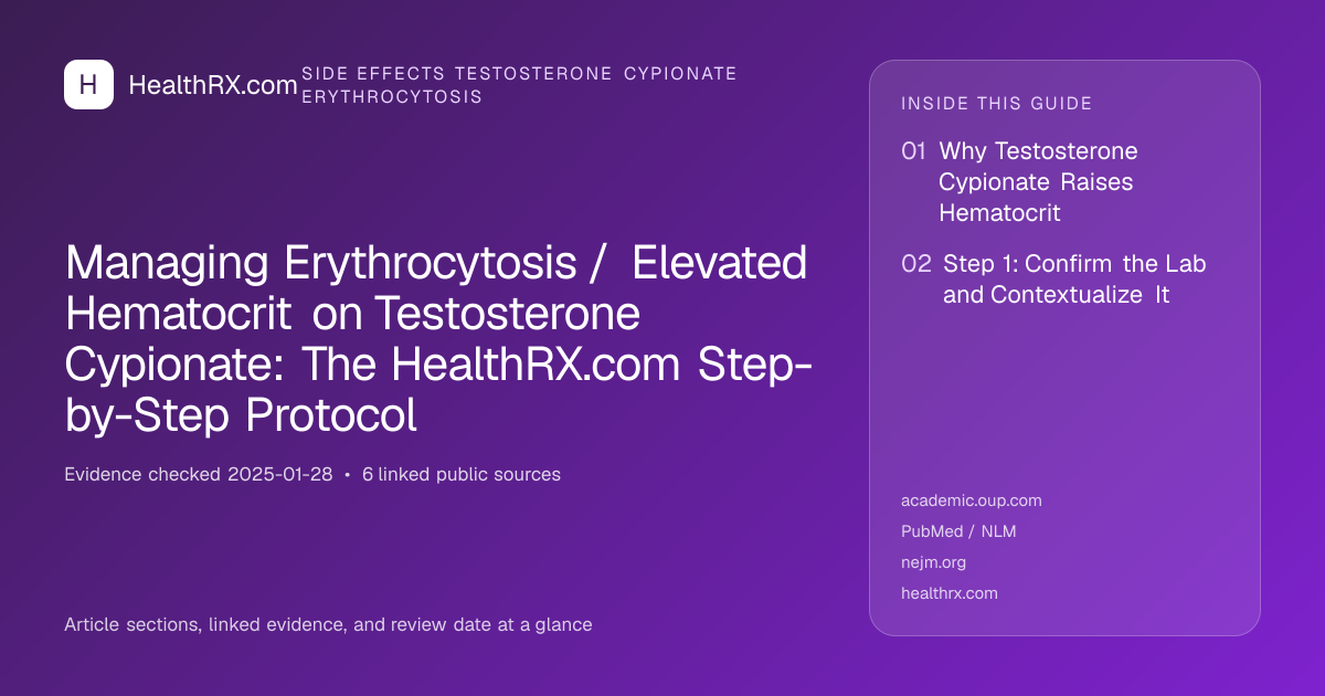Evidence overview for Managing Erythrocytosis / Elevated Hematocrit on Testosterone Cypionate: The HealthRX.com Step-by-Step Protocol