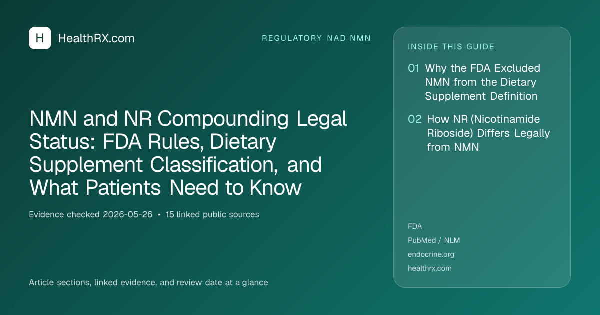 Evidence overview for NMN and NR Compounding Legal Status: FDA Rules, Dietary Supplement Classification, and What Patients Need to Know