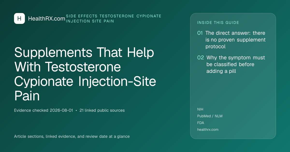 Evidence overview for Supplements That Help With Testosterone Cypionate Injection-Site Pain