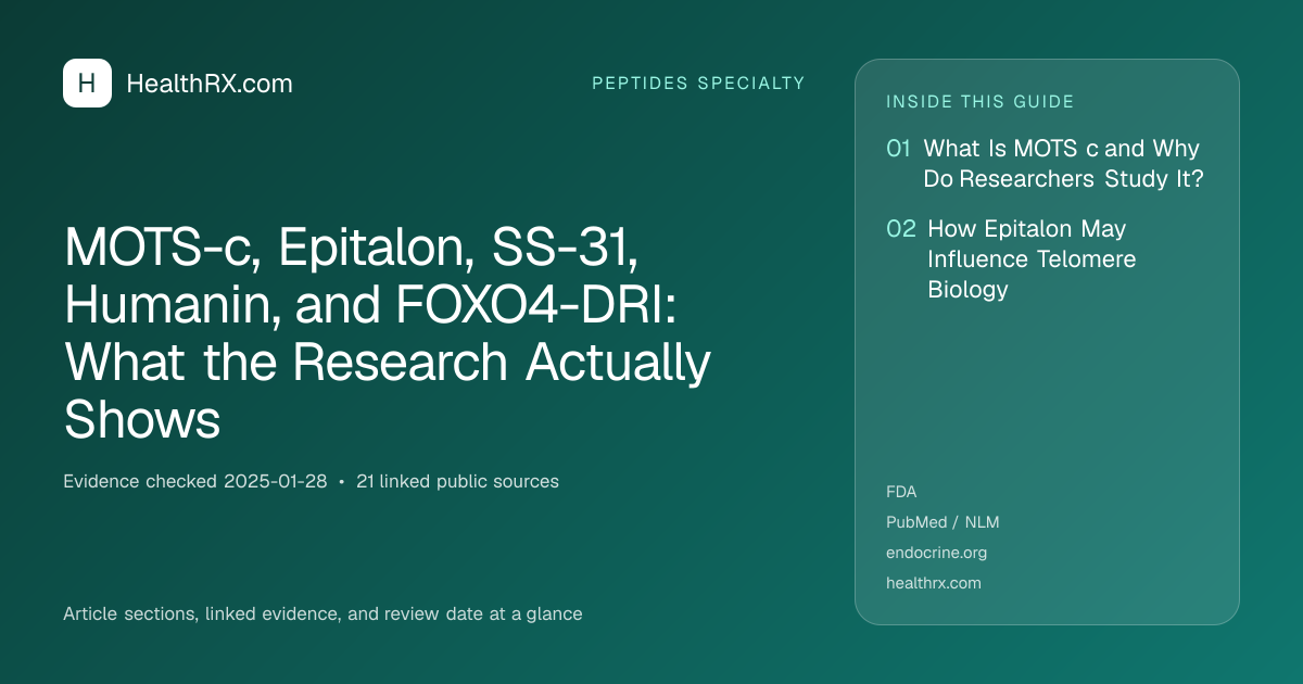 Evidence overview for MOTS-c, Epitalon, SS-31, Humanin, and FOXO4-DRI: What the Research Actually Shows