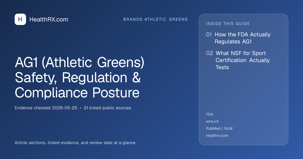 Evidence overview for AG1 (Athletic Greens) Safety, Regulation & Compliance Posture