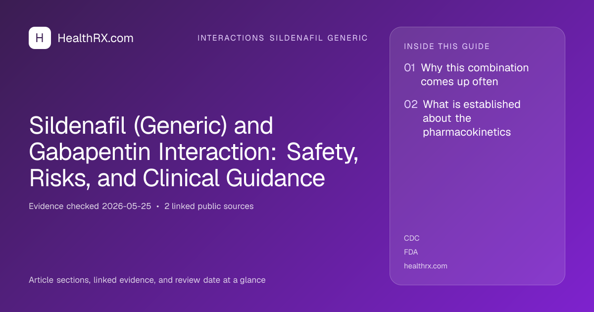 Evidence overview for Sildenafil (Generic) and Gabapentin Interaction: Safety, Risks, and Clinical Guidance