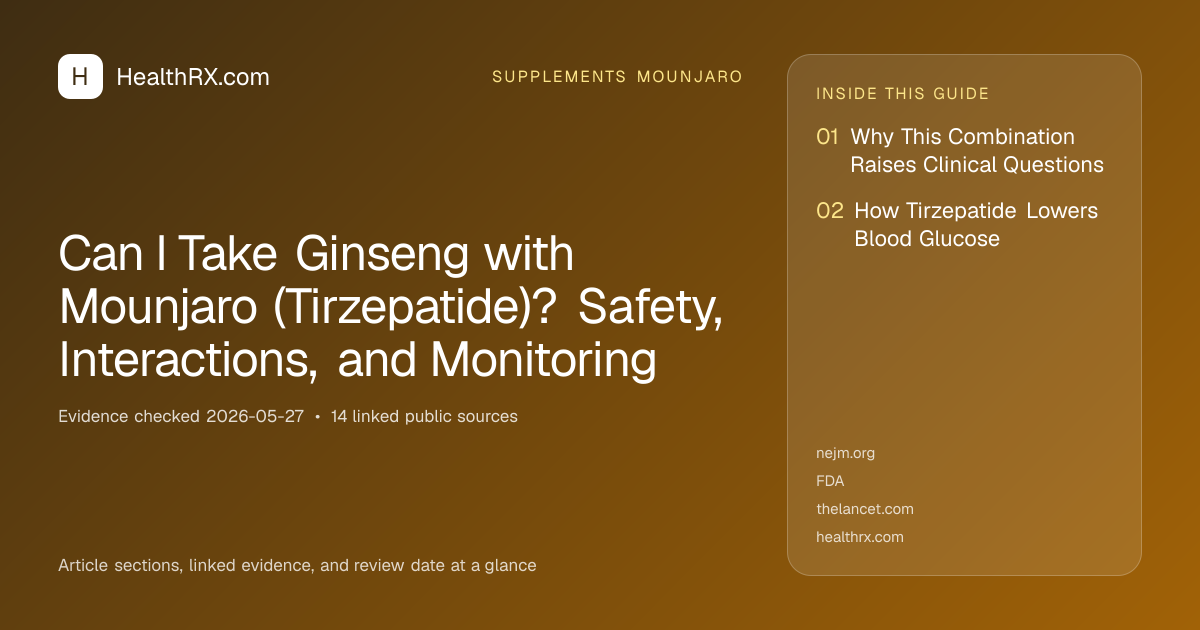 Evidence overview for Can I Take Ginseng with Mounjaro (Tirzepatide)? Safety, Interactions, and Monitoring