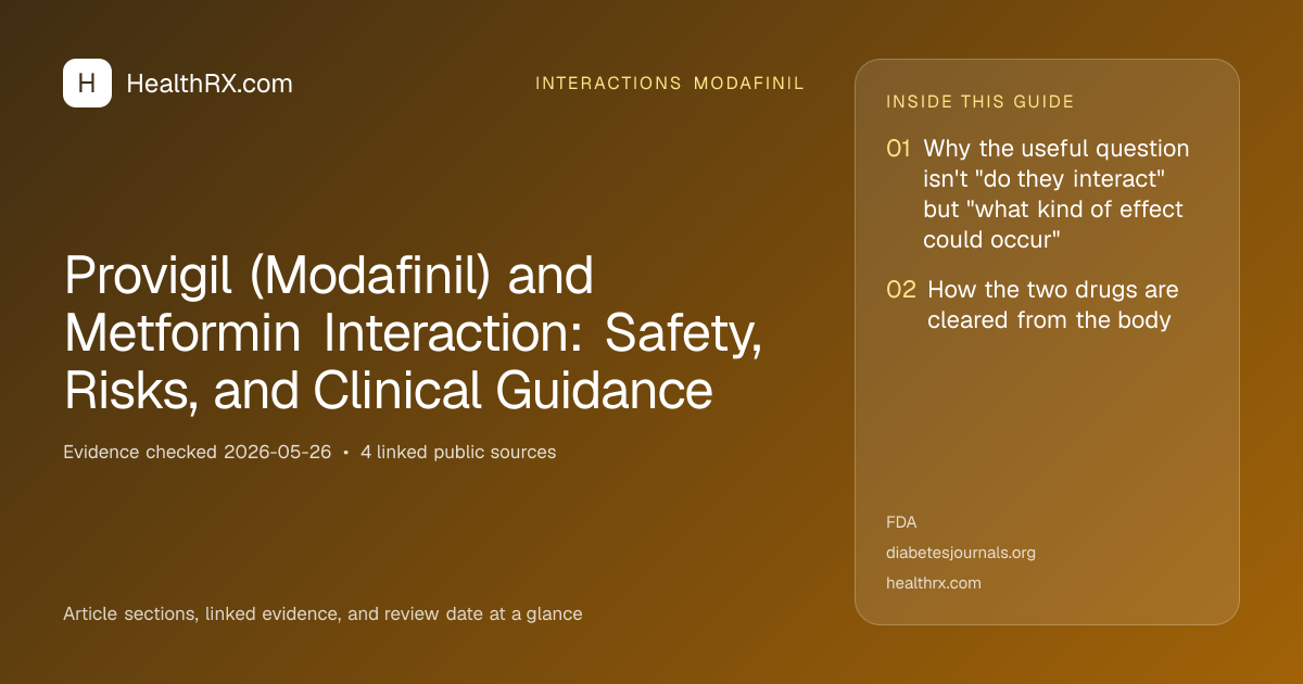 Evidence overview for Provigil (Modafinil) and Metformin Interaction: Safety, Risks, and Clinical Guidance