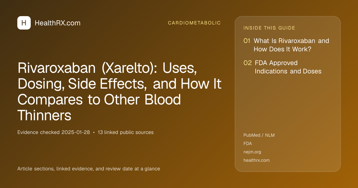 Evidence overview for Rivaroxaban (Xarelto): Uses, Dosing, Side Effects, and How It Compares to Other Blood Thinners
