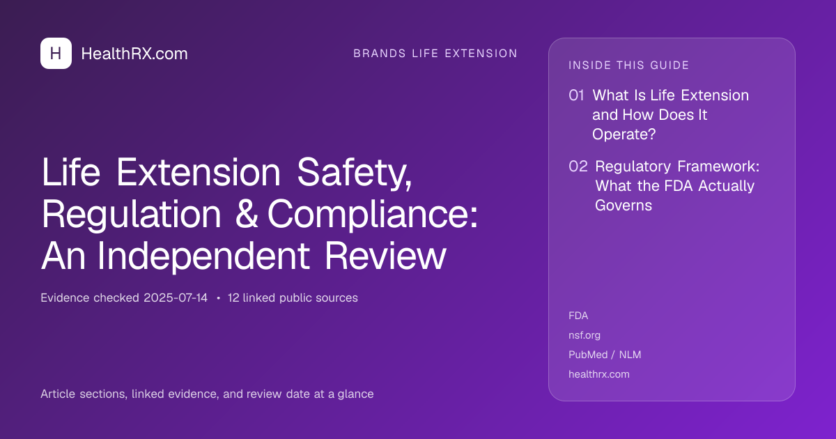 Evidence overview for Life Extension Safety, Regulation & Compliance: An Independent Review