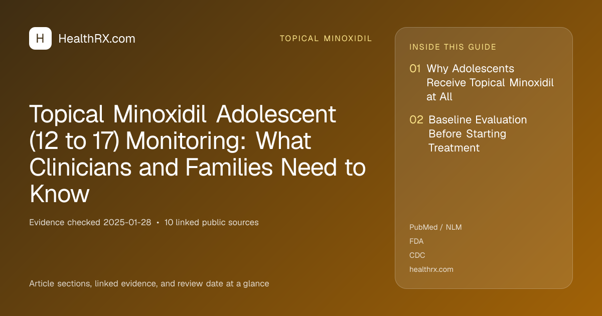 Evidence overview for topical minoxidil: Topical Minoxidil Adolescent (12 to 17) Monitoring: What Clinicians and Families Need to Know