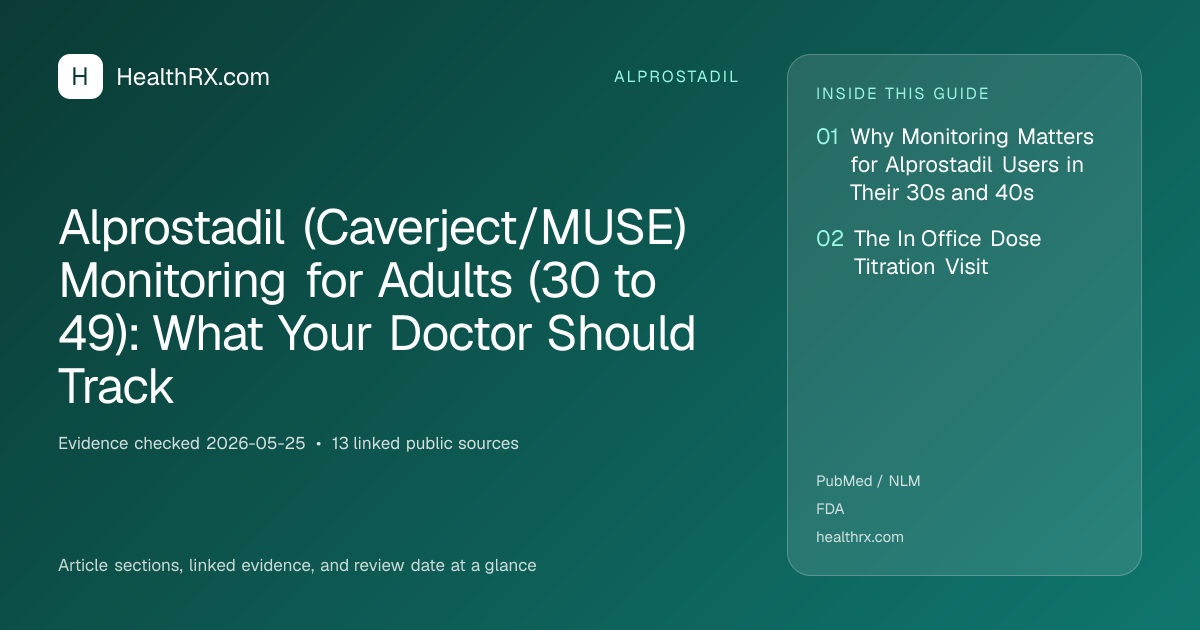 Evidence overview for alprostadil: Alprostadil (Caverject/MUSE) Monitoring for Adults (30 to 49): What Your Doctor Should Track