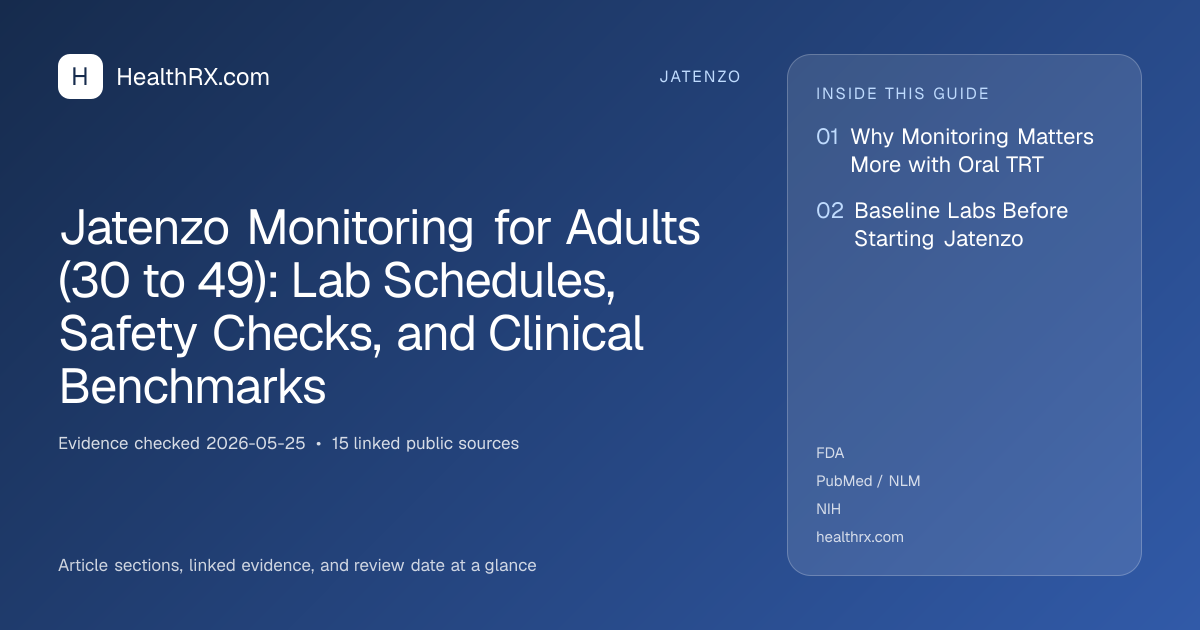 Evidence overview for Jatenzo Monitoring for Adults (30 to 49): Lab Schedules, Safety Checks, and Clinical Benchmarks