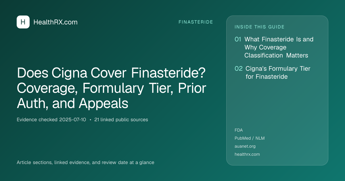 Evidence overview for Does Cigna Cover Finasteride? Coverage, Formulary Tier, Prior Auth, and Appeals