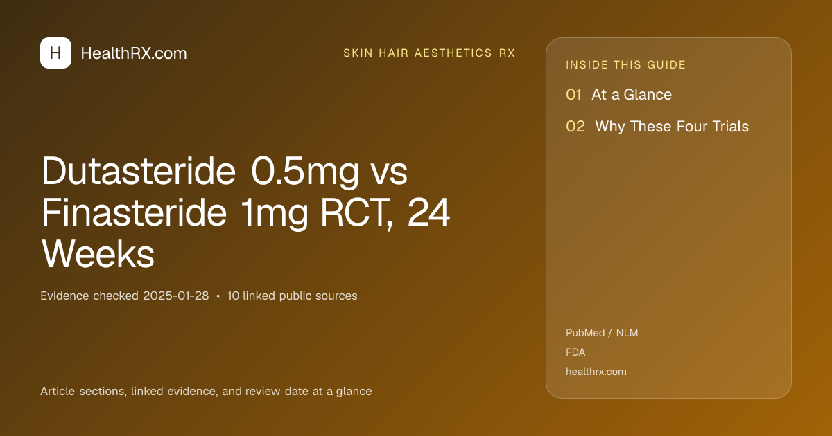 Evidence overview for skin hair aesthetics rx: Dutasteride 0.5mg vs Finasteride 1mg RCT, 24 Weeks