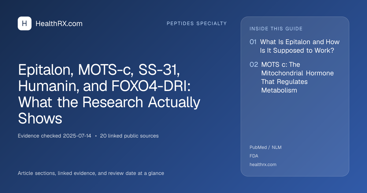 Evidence overview for Epitalon, MOTS-c, SS-31, Humanin, and FOXO4-DRI: What the Research Actually Shows