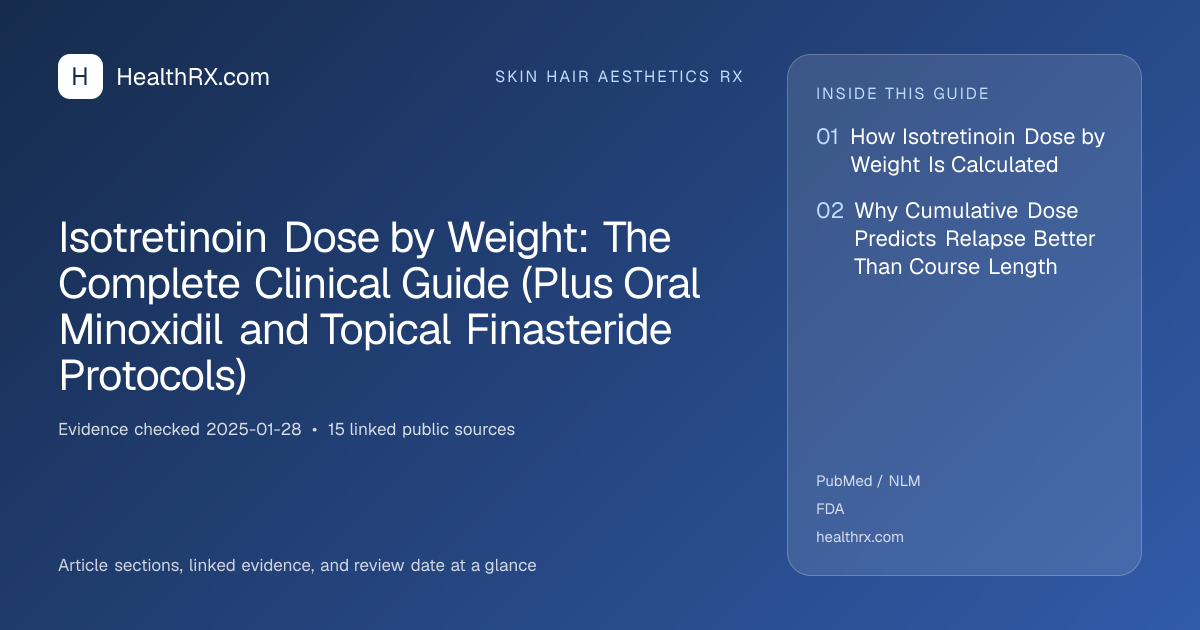 Evidence overview for skin hair aesthetics rx: Isotretinoin Dose by Weight: The Complete Clinical Guide (Plus Oral Minoxidil and Topical Finasteride Protocols)