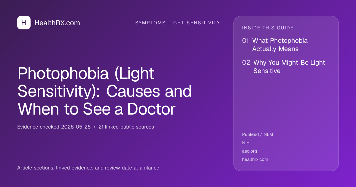 Evidence overview for Photophobia (Light Sensitivity): Causes and When to See a Doctor