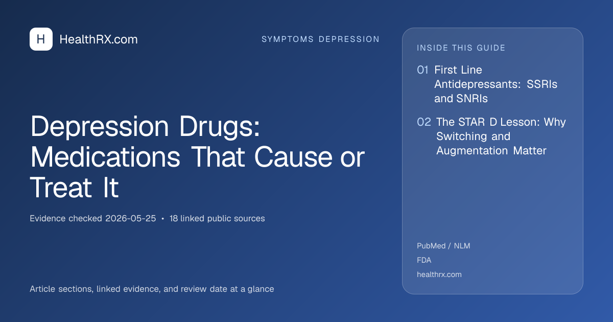 Evidence overview for symptoms depression: Depression Drugs: Medications That Cause or Treat It
