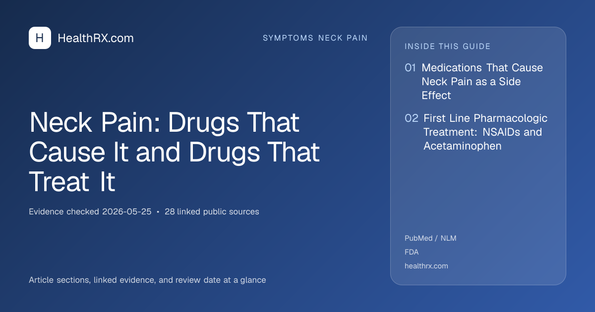 Evidence overview for symptoms neck pain: Neck Pain: Drugs That Cause It and Drugs That Treat It