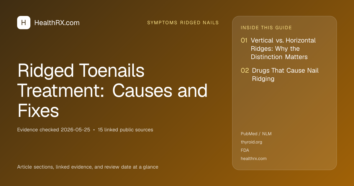 Evidence overview for symptoms ridged nails: Ridged Toenails Treatment: Causes and Fixes