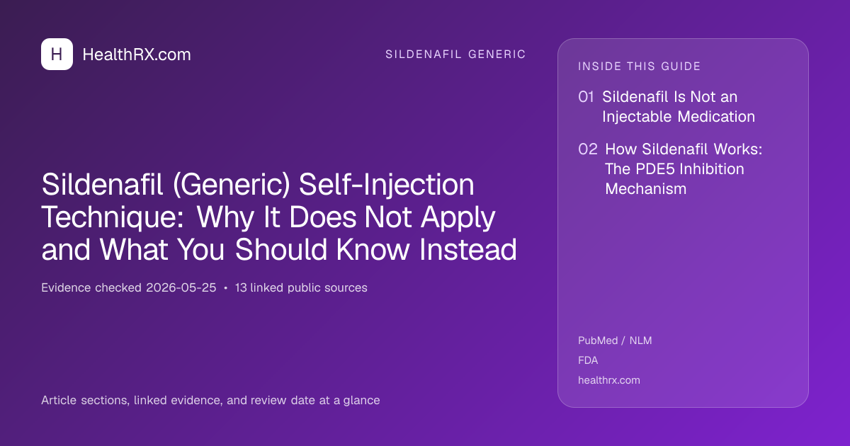 Evidence overview for sildenafil generic: Sildenafil (Generic) Self-Injection Technique: Why It Does Not Apply and What You Should Know Instead