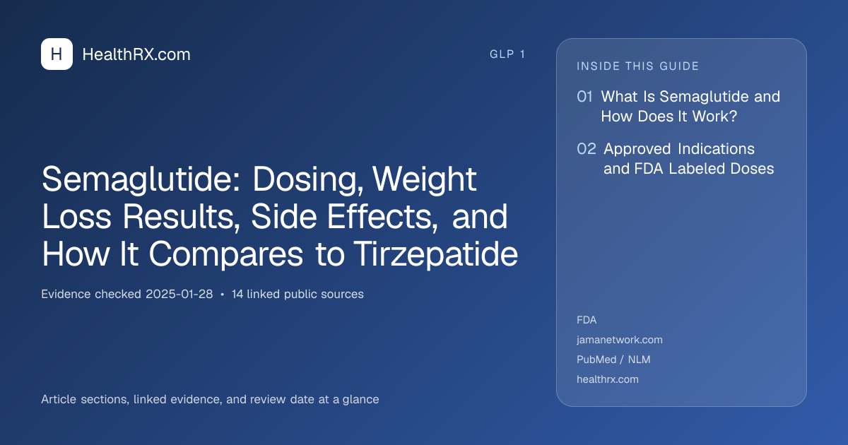 Evidence overview for Semaglutide: Dosing, Weight Loss Results, Side Effects, and How It Compares to Tirzepatide