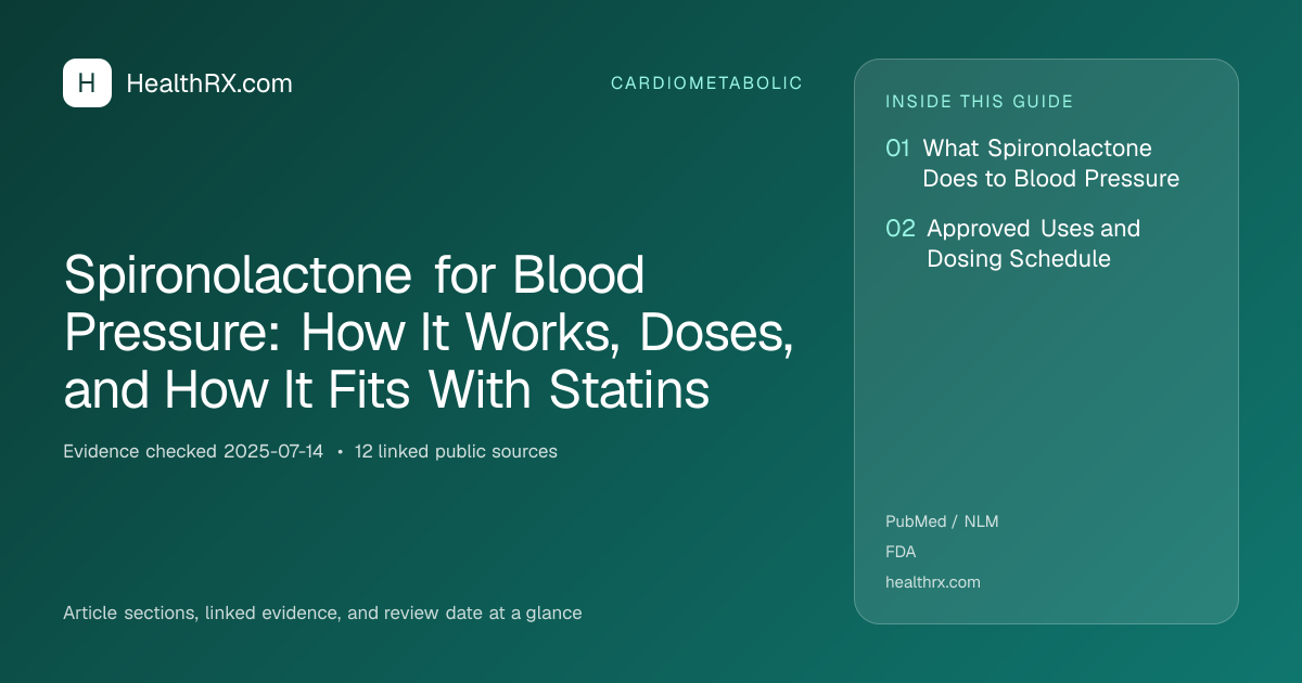 Evidence overview for cardiometabolic: Spironolactone for Blood Pressure: How It Works, Doses, and How It Fits With Statins