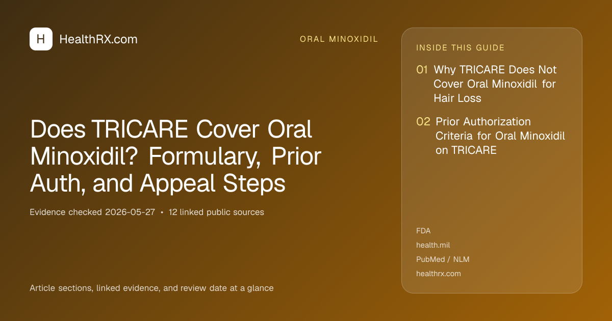 Evidence overview for Does TRICARE Cover Oral Minoxidil? Formulary, Prior Auth, and Appeal Steps