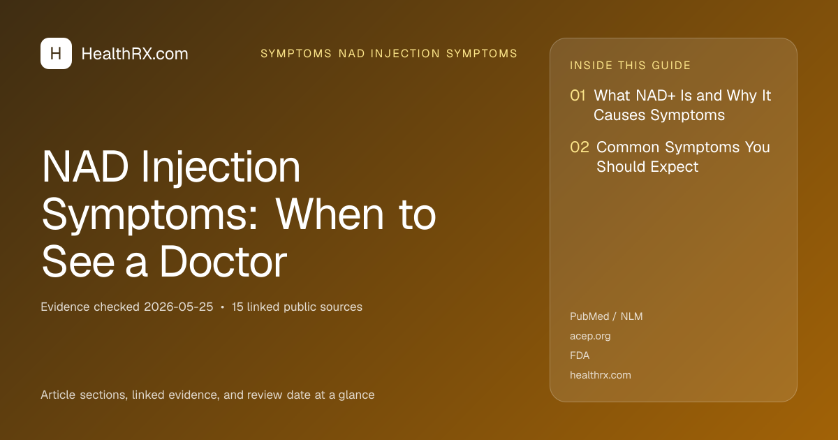 Evidence overview for symptoms nad injection symptoms: NAD Injection Symptoms: When to See a Doctor