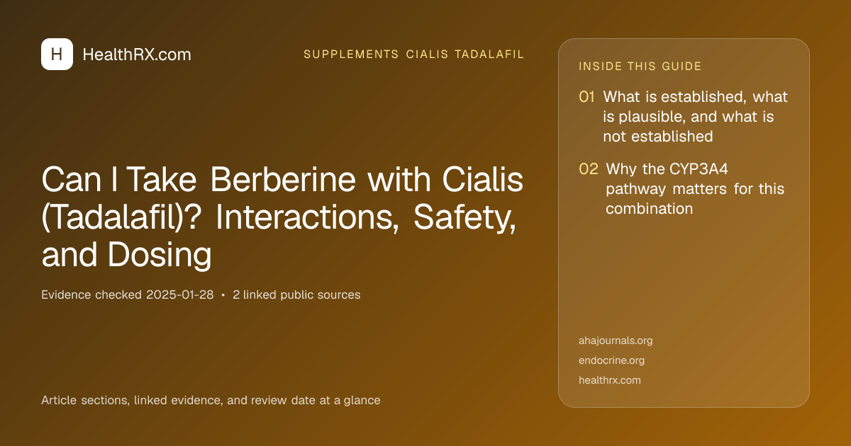 Evidence overview for Can I Take Berberine with Cialis (Tadalafil)? Interactions, Safety, and Dosing