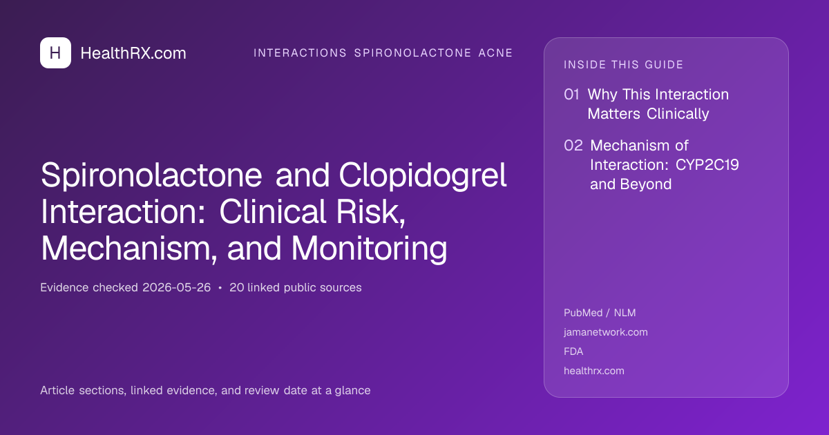 Evidence overview for Spironolactone and Clopidogrel Interaction: Clinical Risk, Mechanism, and Monitoring
