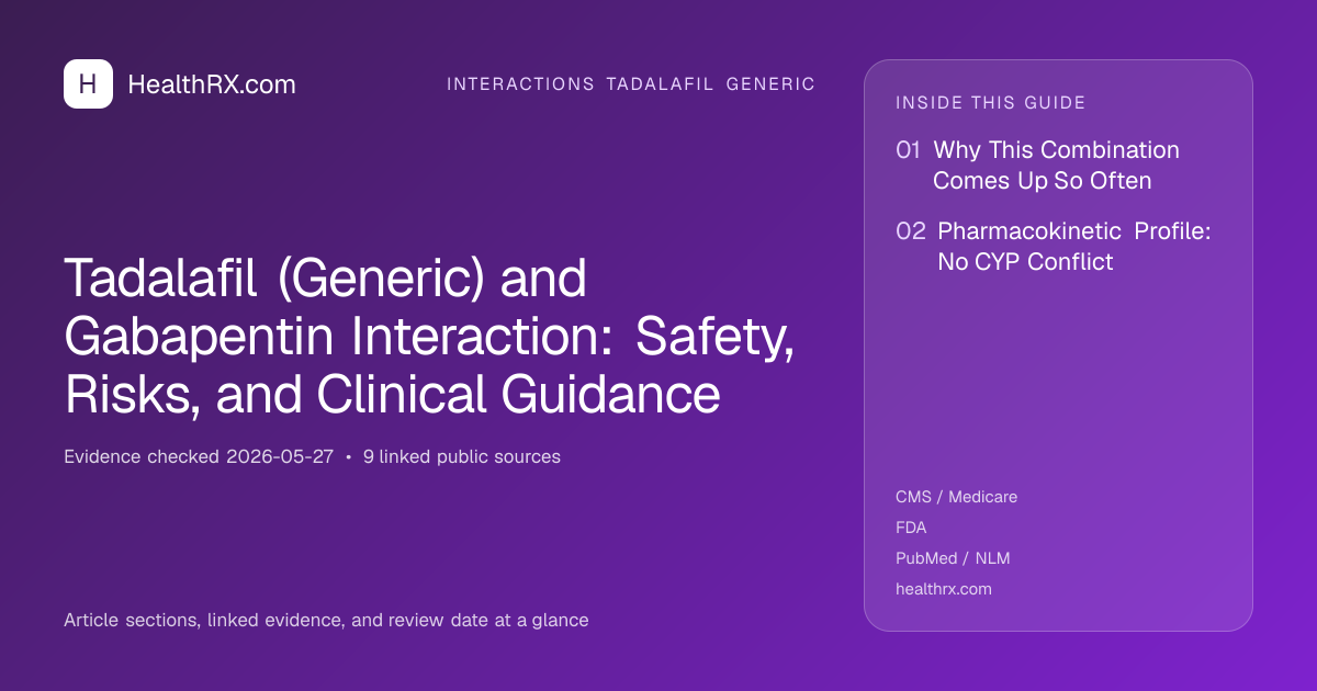 Evidence overview for Tadalafil (Generic) and Gabapentin Interaction: Safety, Risks, and Clinical Guidance