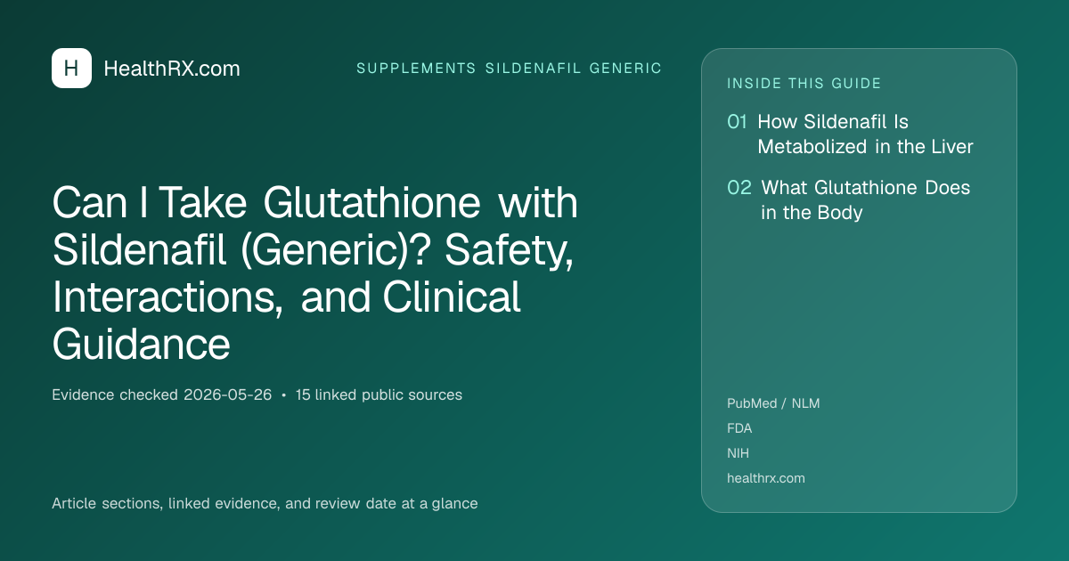 Evidence overview for Can I Take Glutathione with Sildenafil (Generic)? Safety, Interactions, and Clinical Guidance