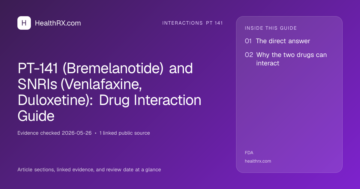 Evidence overview for interactions pt 141: PT-141 (Bremelanotide) and SNRIs (Venlafaxine, Duloxetine): Drug Interaction Guide