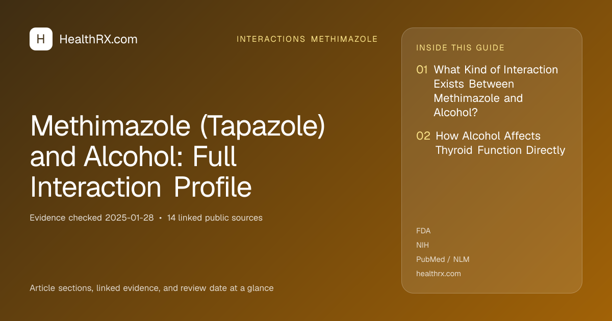 Evidence overview for interactions methimazole: Methimazole (Tapazole) and Alcohol: Full Interaction Profile