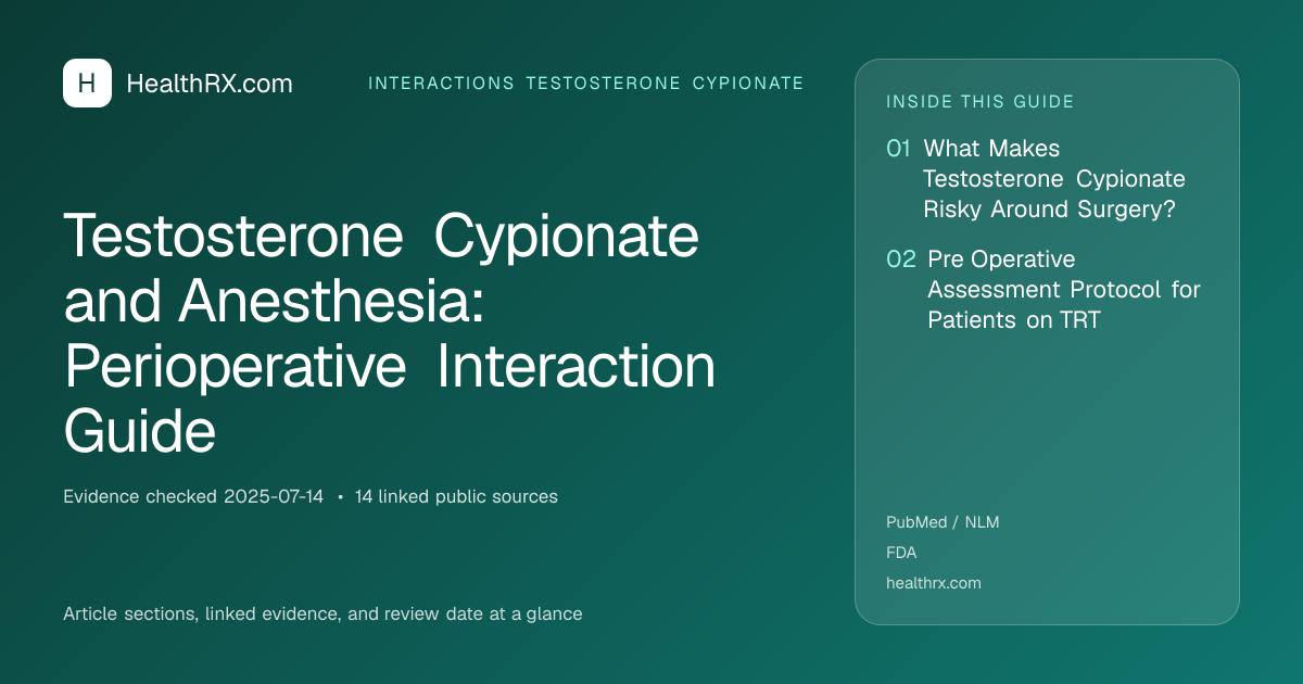 Evidence overview for Testosterone Cypionate and Anesthesia: Perioperative Interaction Guide