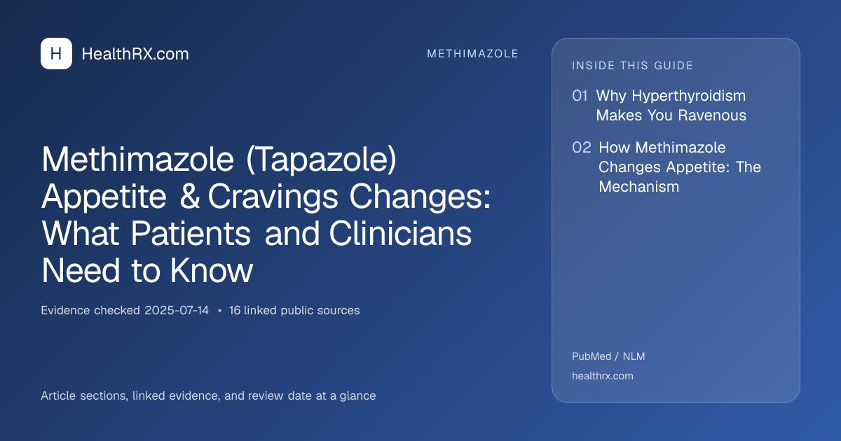 Evidence overview for methimazole: Methimazole (Tapazole) Appetite & Cravings Changes: What Patients and Clinicians Need to Know