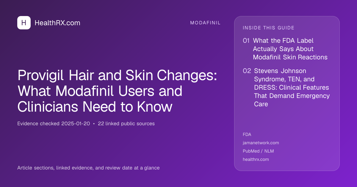 Evidence overview for modafinil: Provigil Hair and Skin Changes: What Modafinil Users and Clinicians Need to Know
