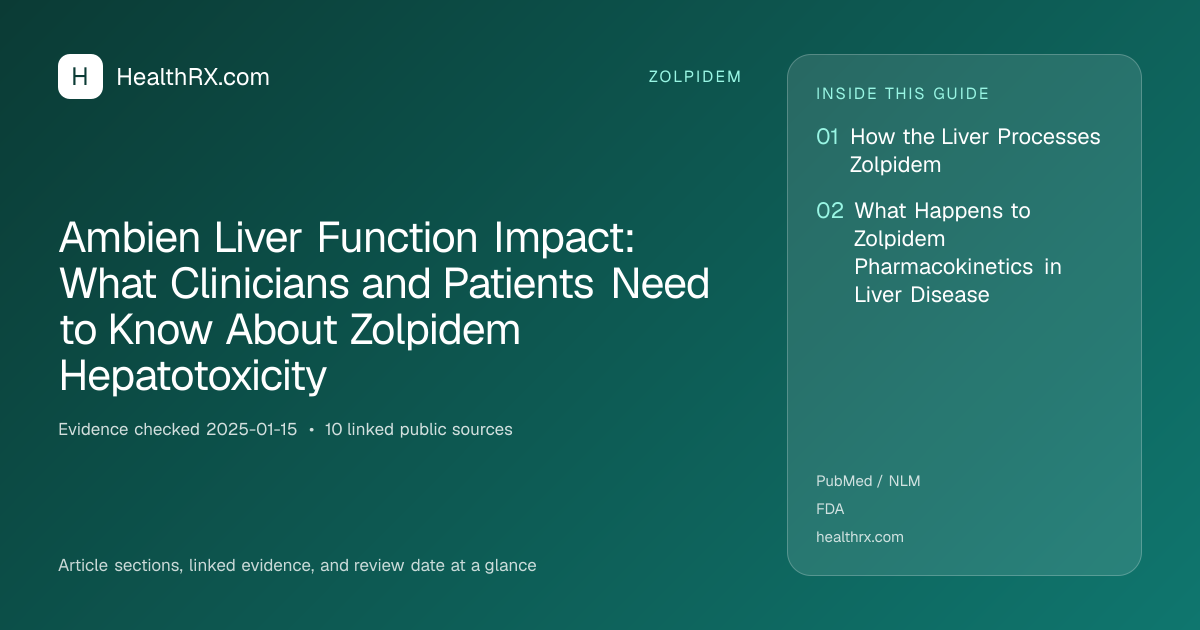 Evidence overview for zolpidem: Ambien Liver Function Impact: What Clinicians and Patients Need to Know About Zolpidem Hepatotoxicity