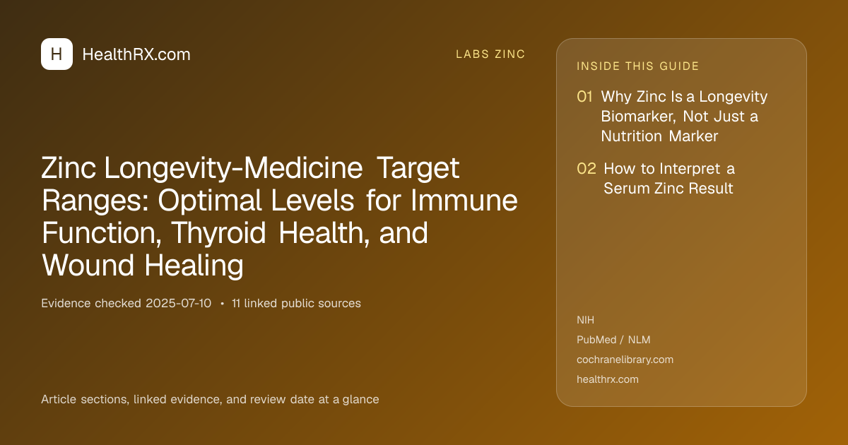 Evidence overview for Zinc Longevity-Medicine Target Ranges: Optimal Levels for Immune Function, Thyroid Health, and Wound Healing