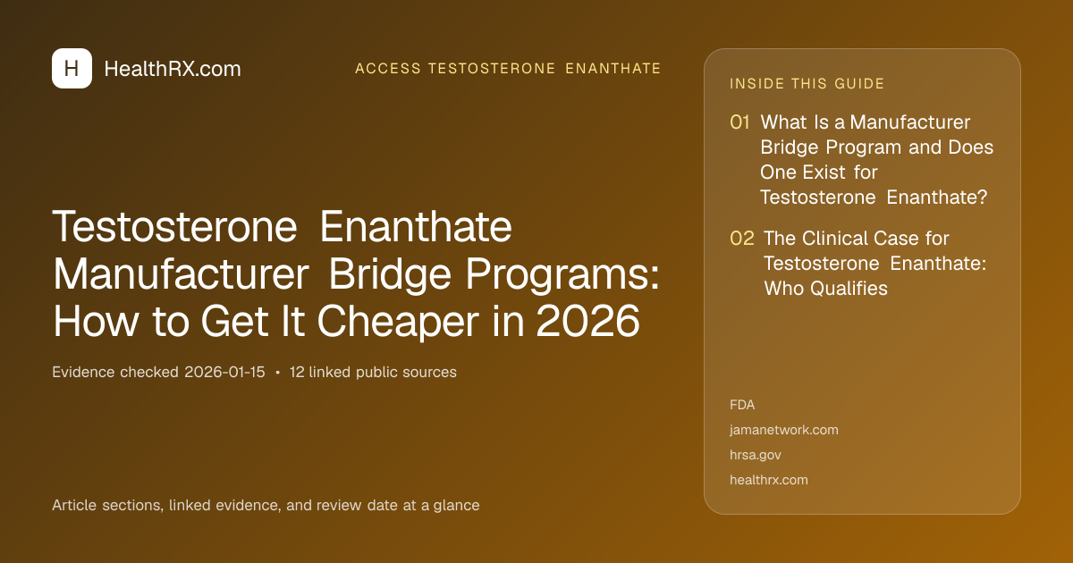 Evidence overview for Testosterone Enanthate Manufacturer Bridge Programs: How to Get It Cheaper in 2026