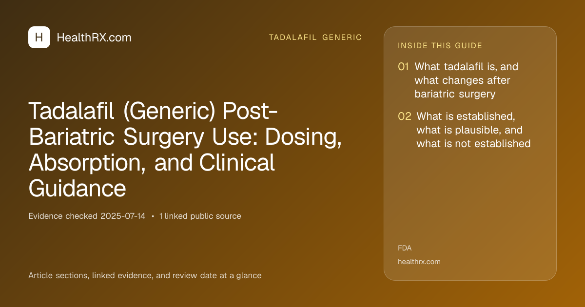 Evidence overview for tadalafil generic: Tadalafil (Generic) Post-Bariatric Surgery Use: Dosing, Absorption, and Clinical Guidance