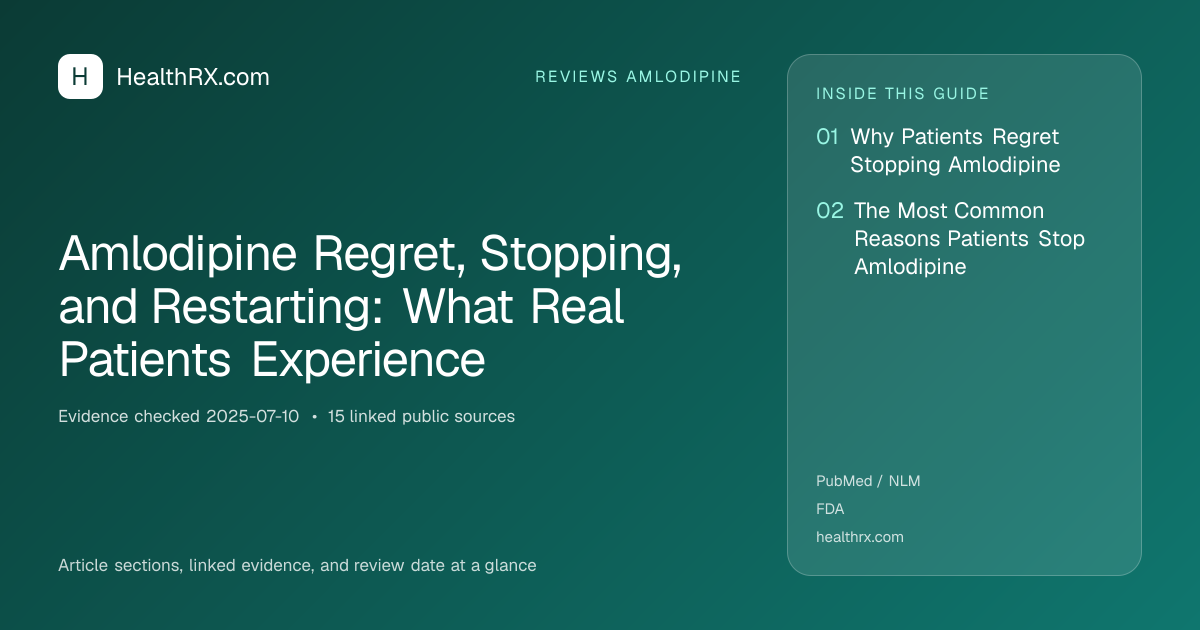 Evidence overview for reviews amlodipine: Amlodipine Regret, Stopping, and Restarting: What Real Patients Experience