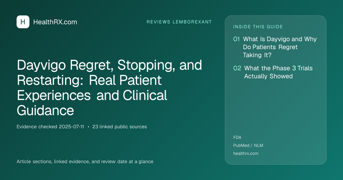 Evidence overview for reviews lemborexant: Dayvigo Regret, Stopping, and Restarting: Real Patient Experiences and Clinical Guidance