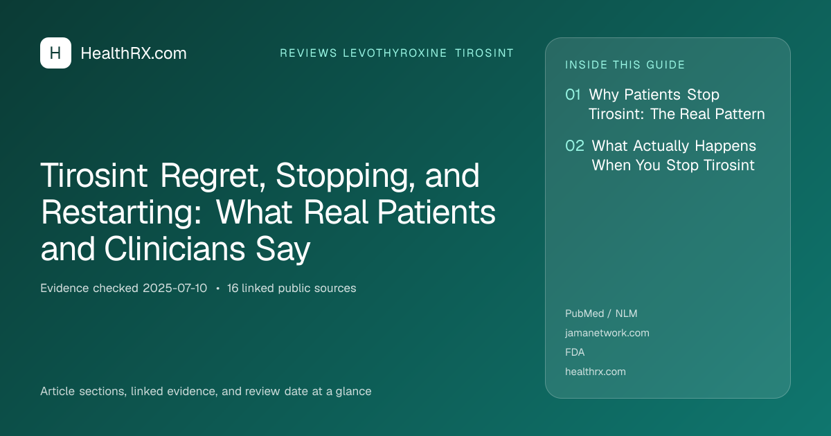 Evidence overview for reviews levothyroxine tirosint: Tirosint Regret, Stopping, and Restarting: What Real Patients and Clinicians Say