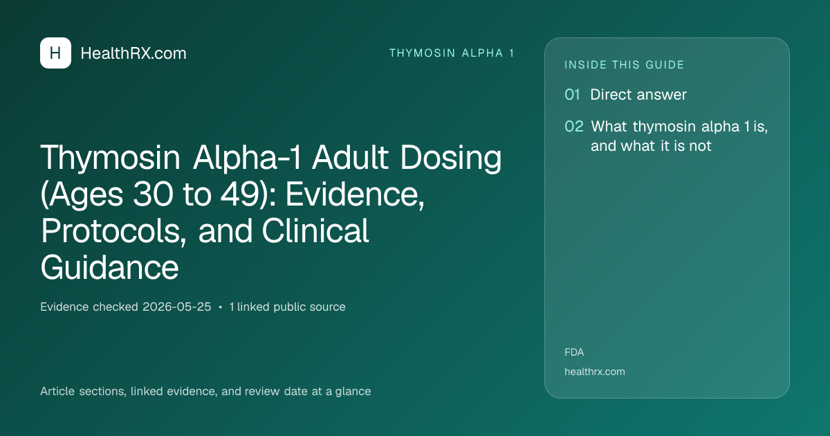 Evidence overview for thymosin alpha 1: Thymosin Alpha-1 Adult Dosing (Ages 30 to 49): Evidence, Protocols, and Clinical Guidance