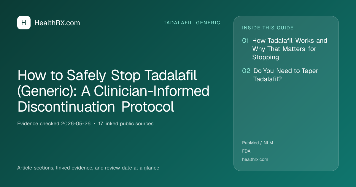 Evidence overview for tadalafil generic: How to Safely Stop Tadalafil (Generic): A Clinician-Informed Discontinuation Protocol